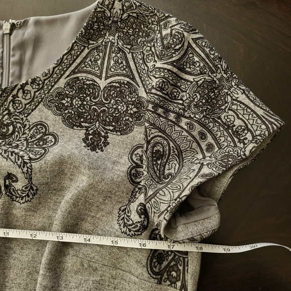 Talbots gray scroll print stretch wool dress 8 - Picture 10 of 14